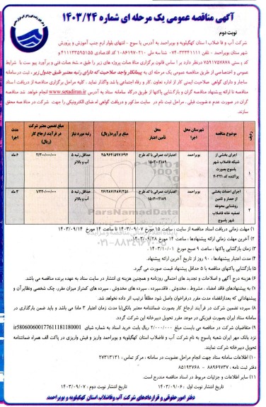 مناقصه اجرای بخشی از شبکه فاضلاب ...- نوبت دوم