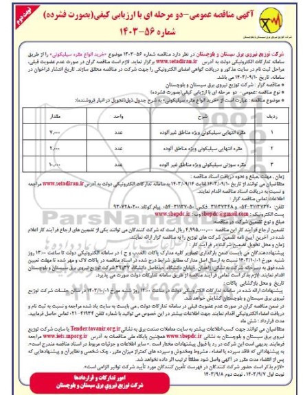 مناقصه خرید انواع مقره سیلیکونی  - نوبت دوم 