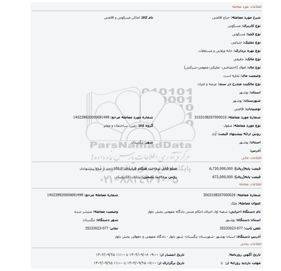 مزایده، اقامتی
