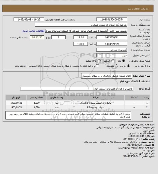 استعلام اقلام شبکه شامل ترانکینگ و ... مطابق پیوست