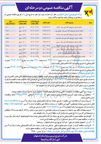 مناقصه اجرای طرح های کلان شهرستان ... 