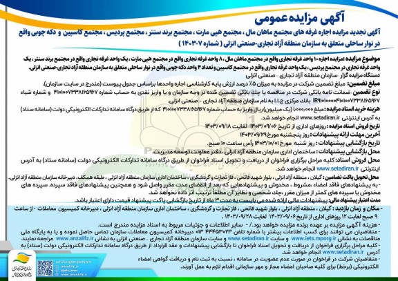 تجدید مزایده اجاره غرفه های مجتمع ماهان مال، مجتمع هپی مارت...