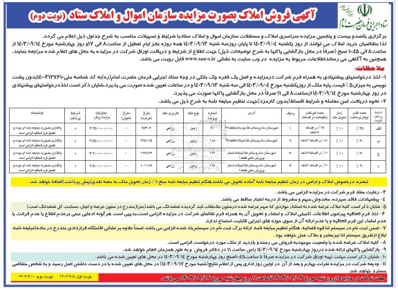 مزایده یکصد و بیست و پنجمین مزایده املاک و مستغلات / نوبت دوم