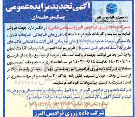 تجدید مزایده عمومی فروش ضایعات سایت و کارخانه...