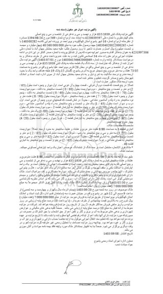 مزایده پلاک ثبتی 635.1939 هزار و نهصد و سی و نه فرعی از ششصد و سی و پنج اصلی