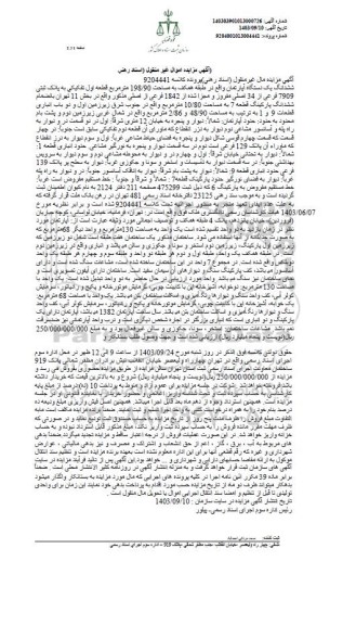 مزایده فروش ششدانگ یکدستگاه آپارتمان واقع در طبقه همکف به مساحت 198/90 مترمربع