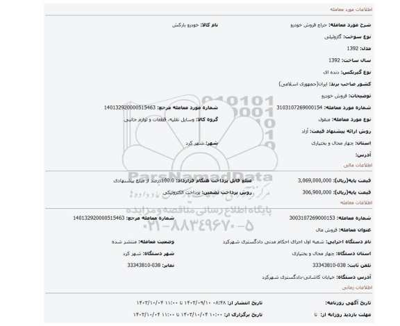 مزایده، فروش خودرو