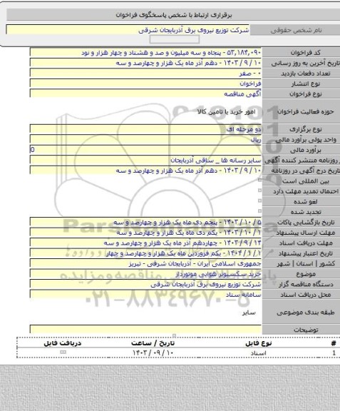 مناقصه, خرید سکسیونر هوایی موتوردار
