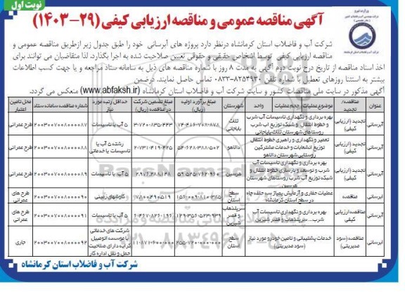 تجدید مناقصه حصارکشی اطراف مخزن محمدیه - نوبت دوم