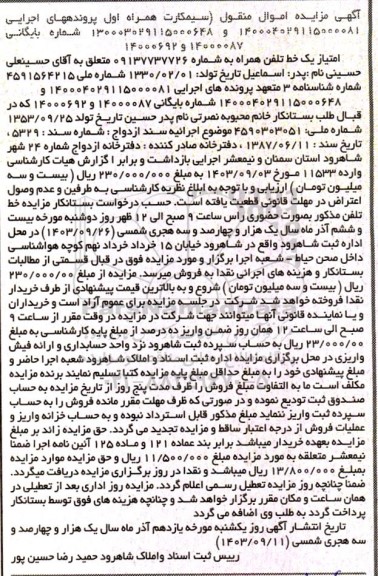 مزایده امتیاز یک خط تلفن همراه