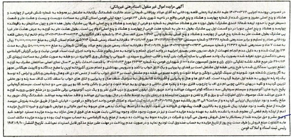 مزایده فروش ششدانگ یکبابخانه مشـتمل بر محوطه به شماره شش فرعی از چهارصد و هشتاد و پنج اصلی