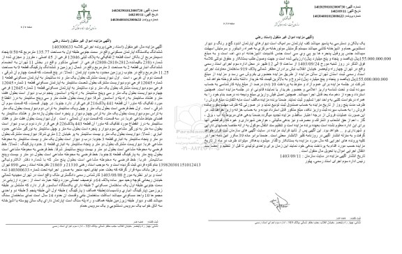 مزایده ششدانگ یکدستگاه آپارتمان مسکونی