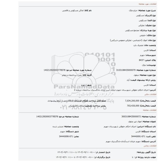 مزایده، ملک