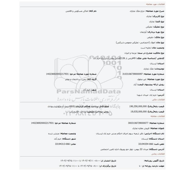 مزایده، ملک تجاری