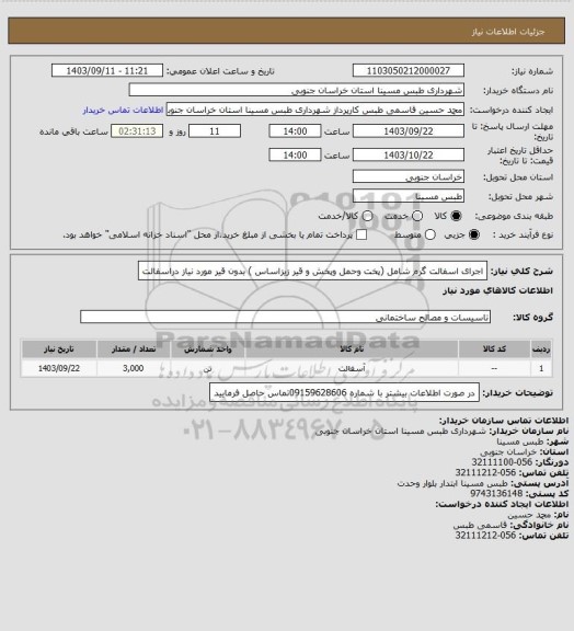 استعلام اجرای اسفالت گرم شامل (پخت وحمل وپخش و قیر زیزاساس ) بدون قیر مورد نیاز دراسفالت