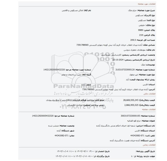 مزایده، ملک