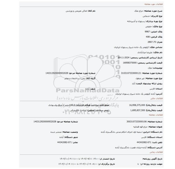 مزایده، ملک