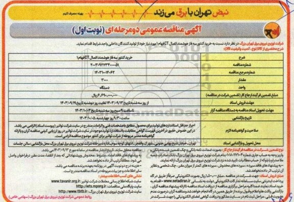 مناقصه خرید کنتور سه فاز هوشمند