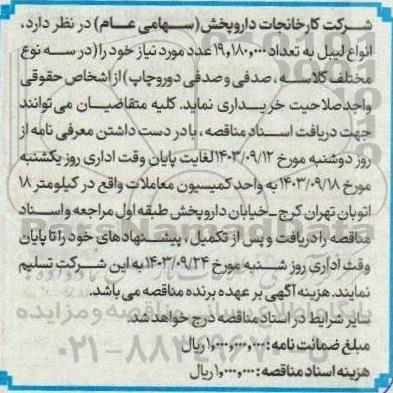 مناقصه خرید انواع لیبل...