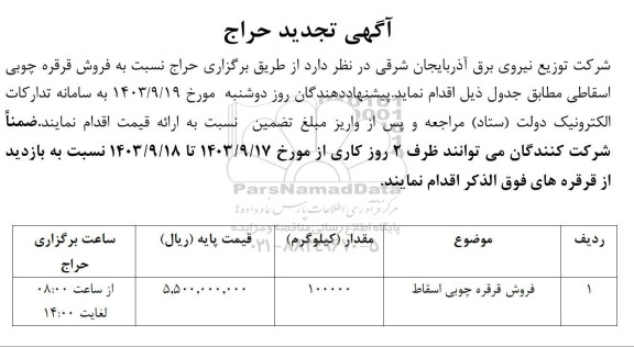 تجدید حراج فروش قرقره چوبی اسقاط