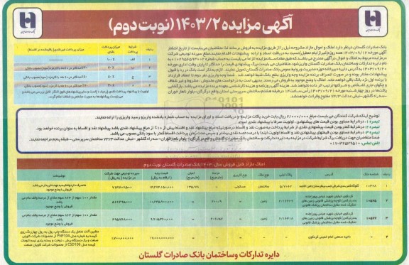 مزایده فروش چهار ملک ساختمان و زمین 