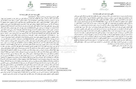 مزایده تمامت شش دانگ عرصه و اعیان یک قطعه واحد تجاری به پلاک ثبتی 36694 فرعی از 2250 اصلی به مساحت 26.18 مترمربع