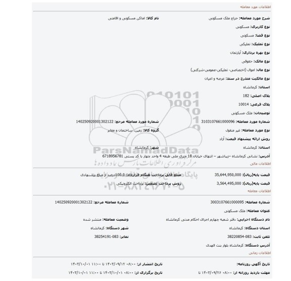مزایده، ملک مسکونی