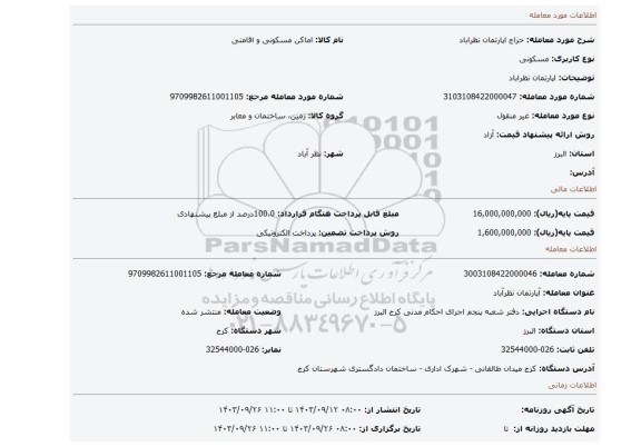 مزایده، اپارتمان نظراباد