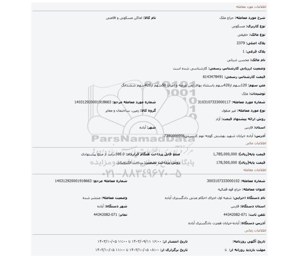 مزایده، ملک