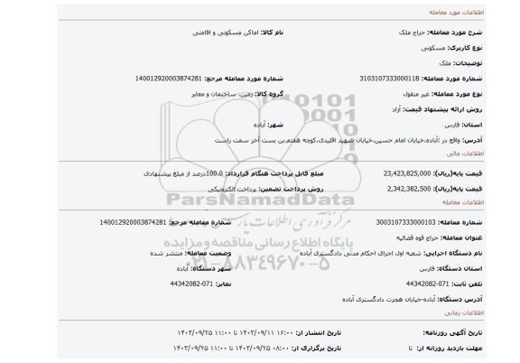 مزایده، ملک