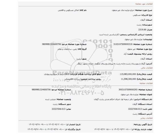 مزایده، مزایده مال غیر منقول