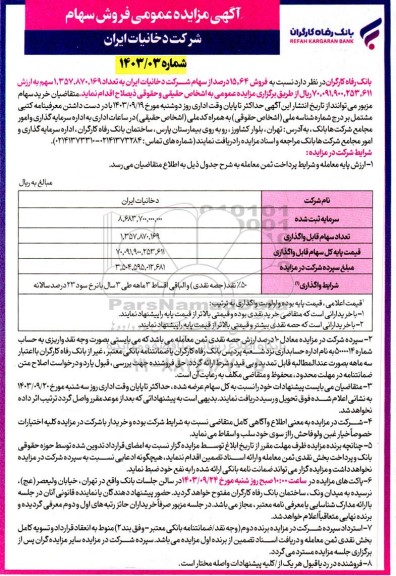 مزایده عمومی فروش سهام شرکت دخانیات ایران