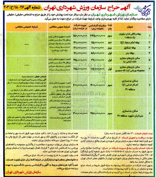 حراج واگذاری بوفه و کافی شاپ ...
