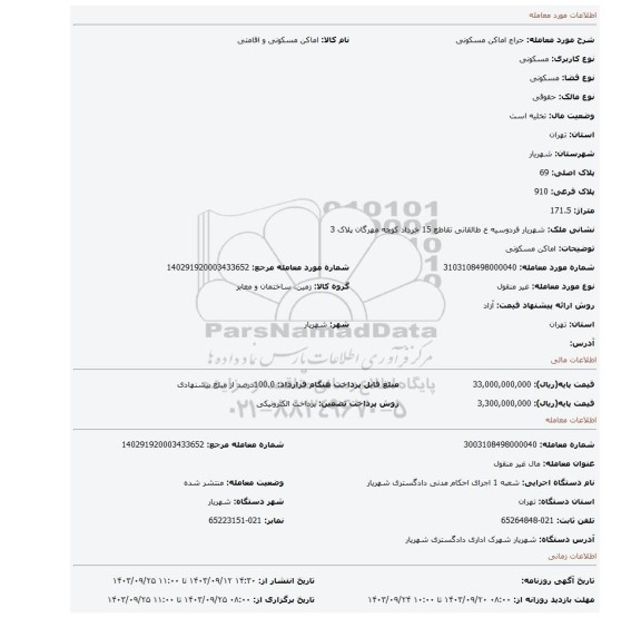 مزایده، اماکن مسکونی