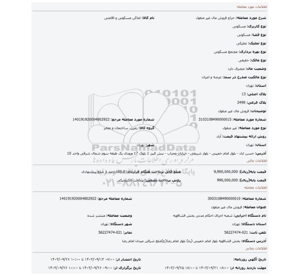 مزایده، فروش مال غیر منقول