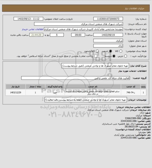 استعلام تهیه تابلوی معابر شهرک ها و نواحی صنعتی
(طبق شرایط پیوست)