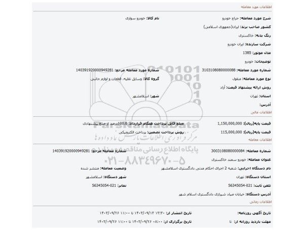 مزایده، خودرو