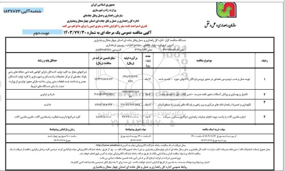 مناقصه تهیه حمل و نصب نیوجرسی مفصلی ....