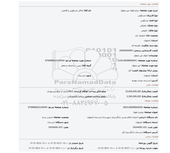 مزایده، اموال غیر منقول