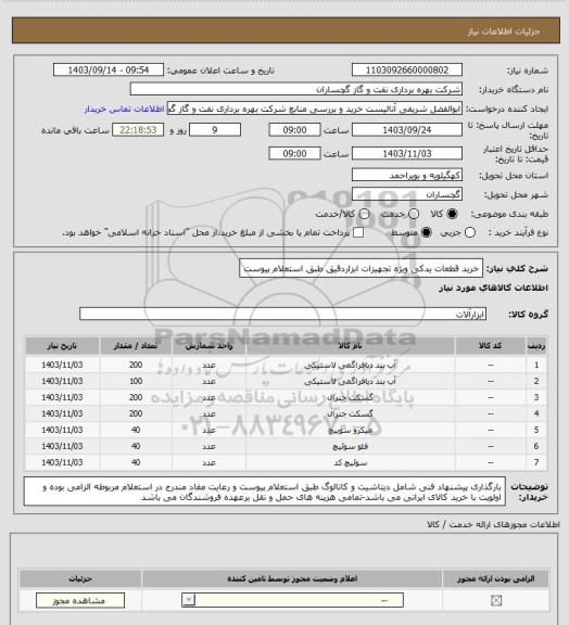 استعلام خرید قطعات یدکی ویژه تجهیزات ابزاردقیق طبق استعلام پیوست