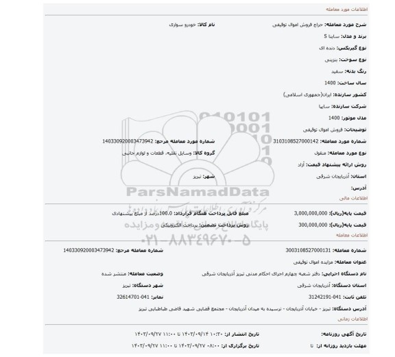 مزایده، فروش اموال توقیفی