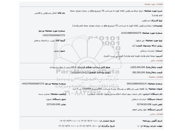 مزایده، حیاط مسکونی کلاته کوره به مساحت 75 مترمربع واقع در خیابان معراج- محله امام هادی1