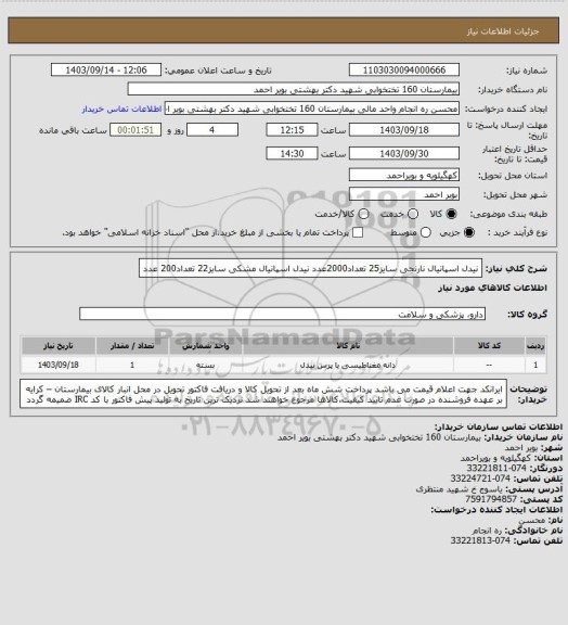 استعلام نیدل اسپانیال نارنجی سایز25 تعداد2000عدد
نیدل اسپانیال مشکی سایز22 تعداد200 عدد