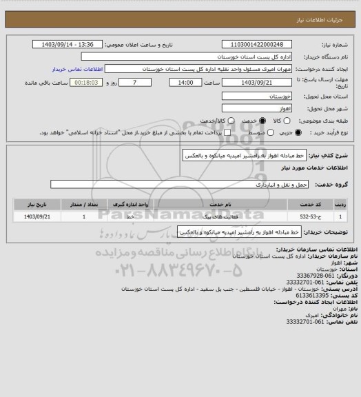 استعلام خط مبادله اهواز به رامشیر امیدیه میانکوه و بالعکس