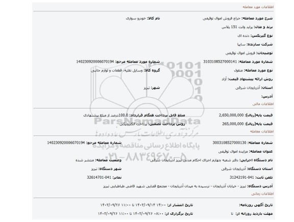 مزایده، فروش اموال توقیفی