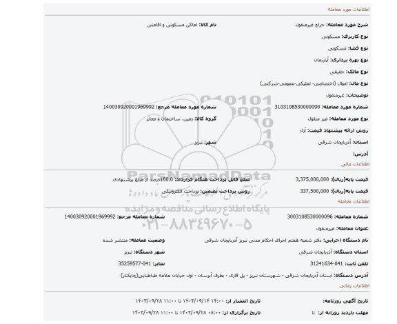 مزایده، غیرمنقول