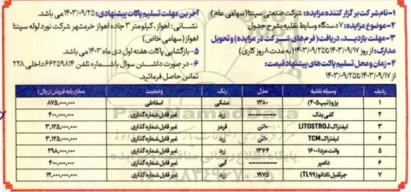 مزایده 7 دستگاه وسایط نقلیه