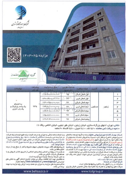 مزایده فروش تعداد محدودی از واحدها