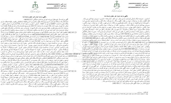 مزایده فروش ششدانگ یکدستگاه آپارتمان اداری با کاربری اداری