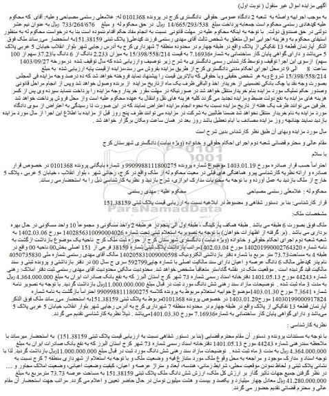 مزایده فروش آپارتمان قطعه 13 تفکیکی
